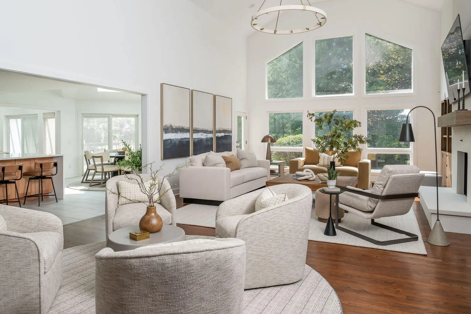 Clean, white & wood living room