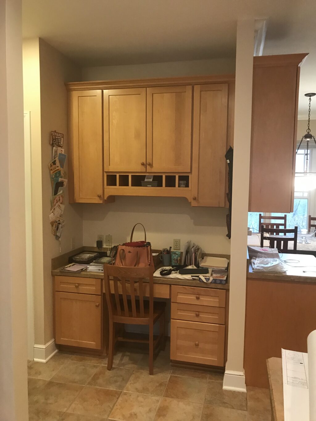 Kitchen Desk Before Desk nook in kitchen with oak cabinets