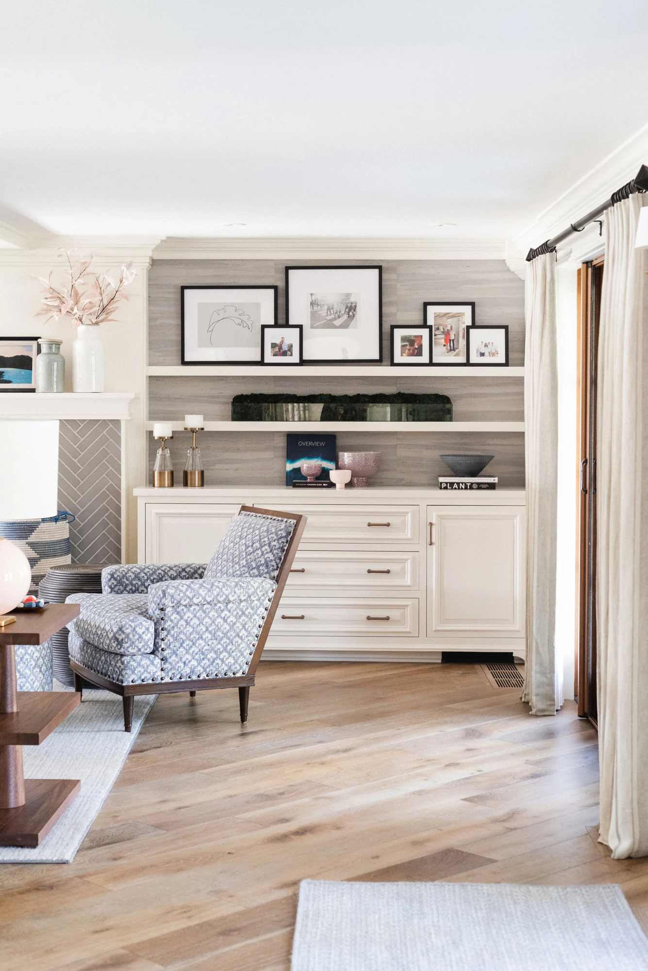 Built in shelving in living room