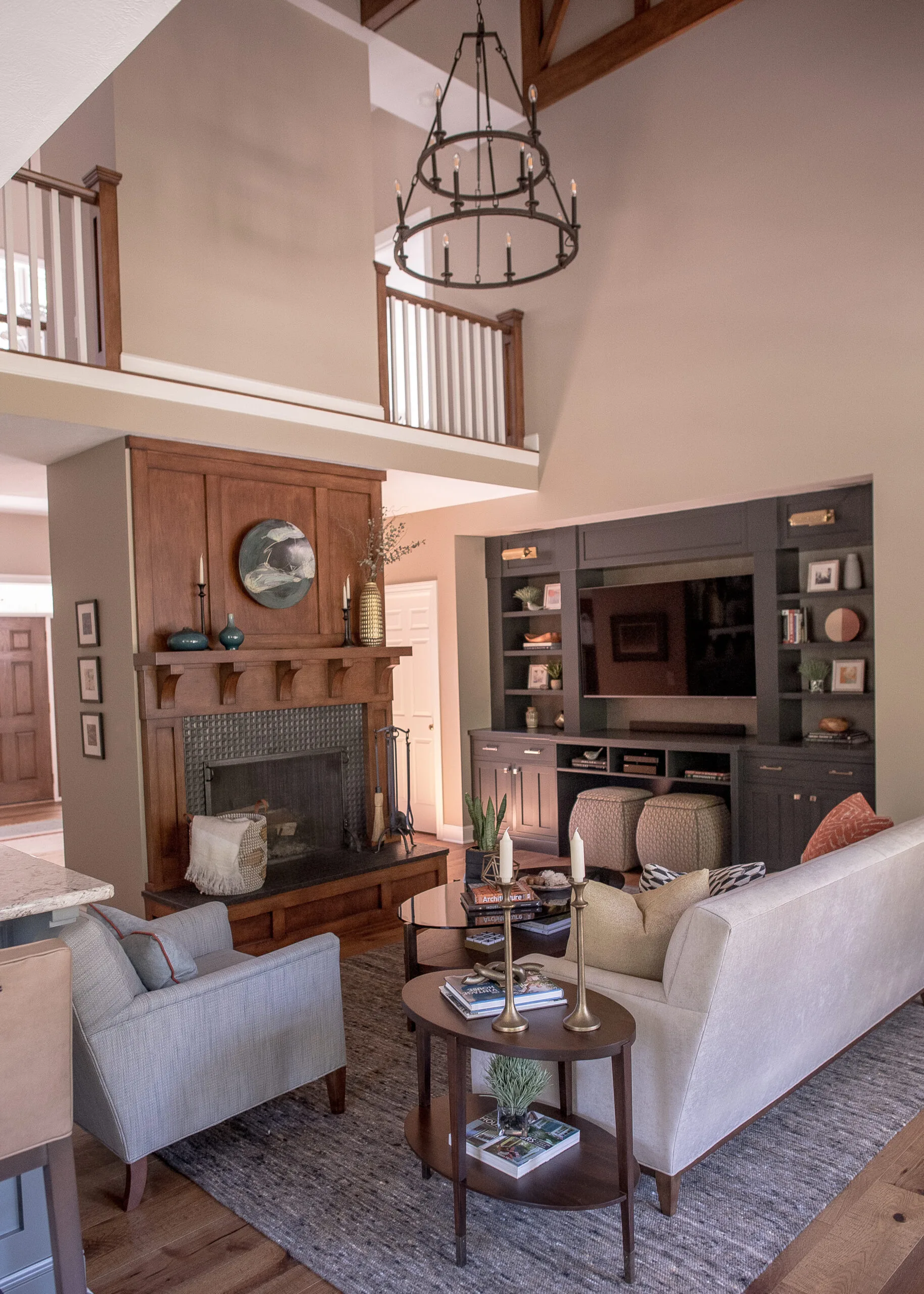 Living room with warm and neutral decor that is inviting