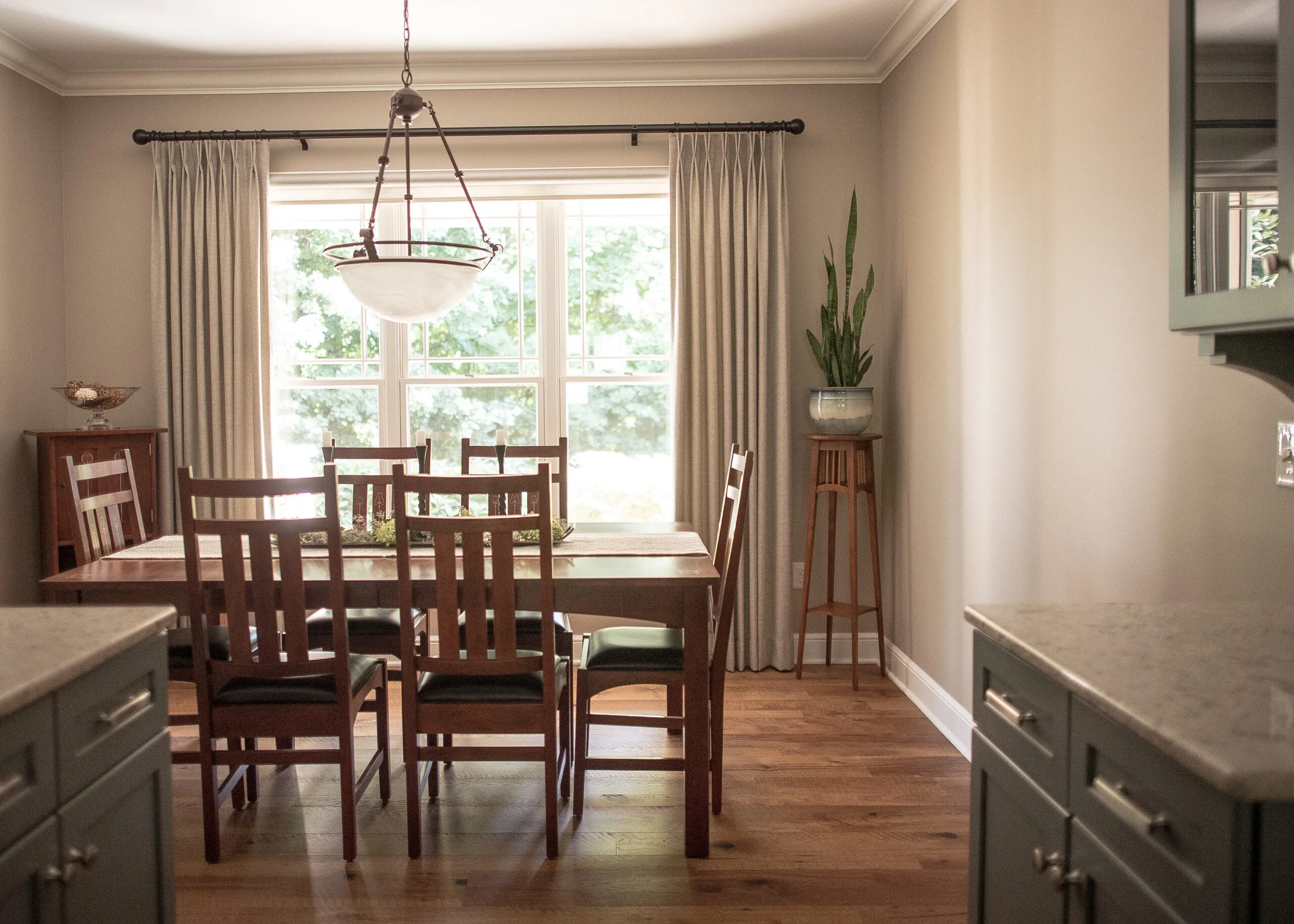 dining room table in warm wooden tones