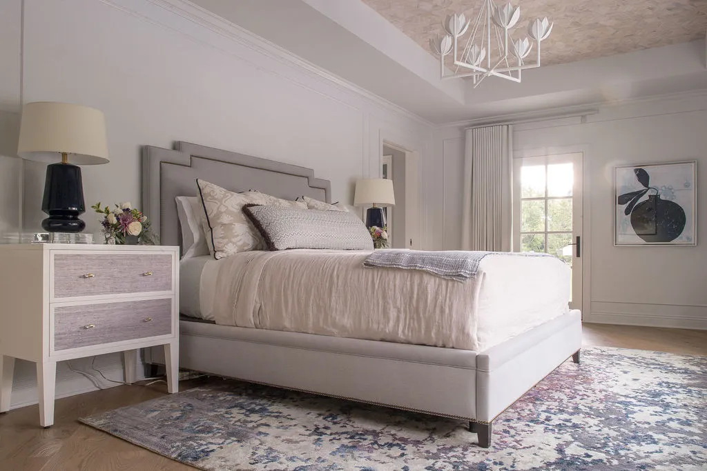 Main Bedroom bed and nightstand | Reflections Interior Design