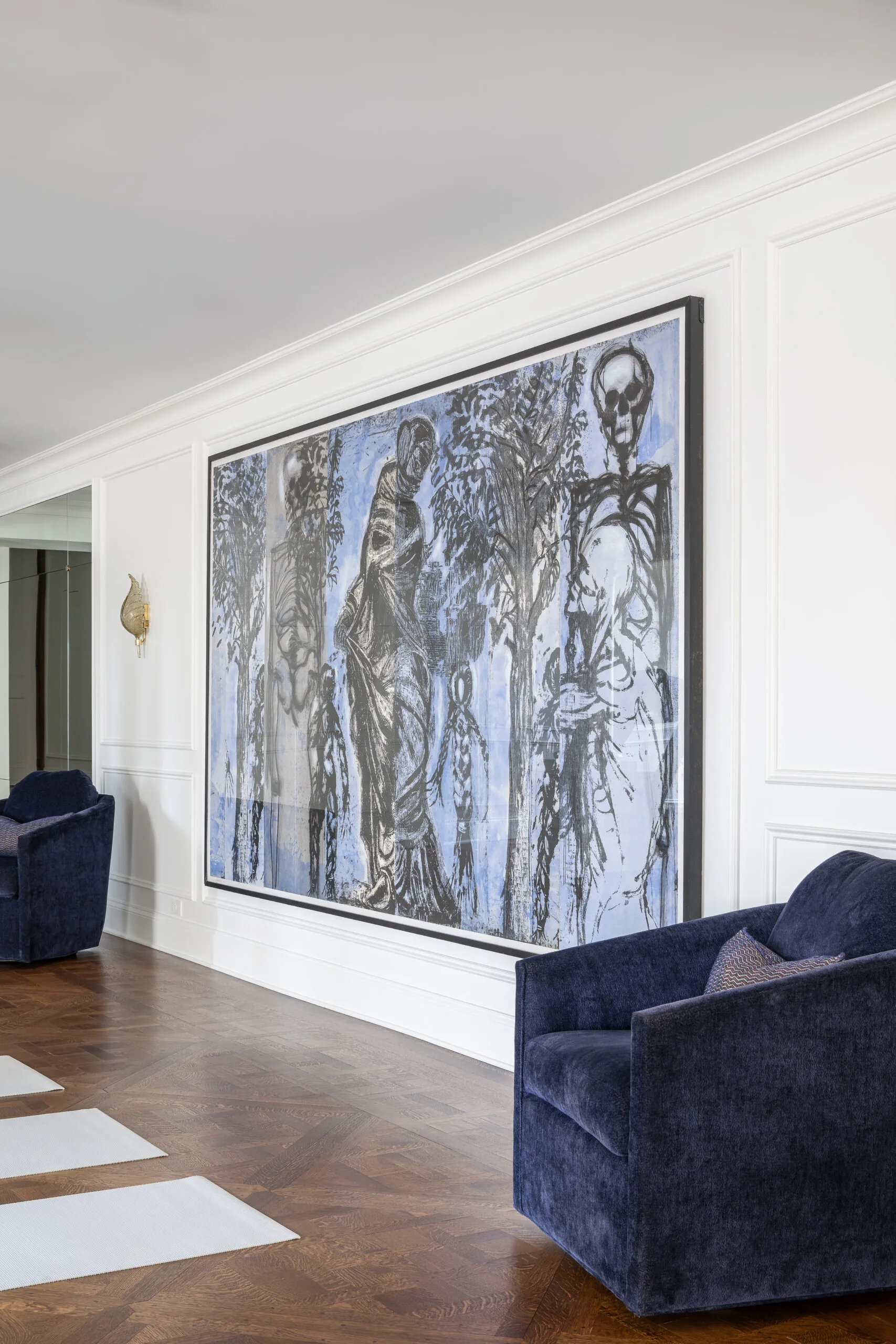 Luxury Home Gym with traditional millwork and large artwork
