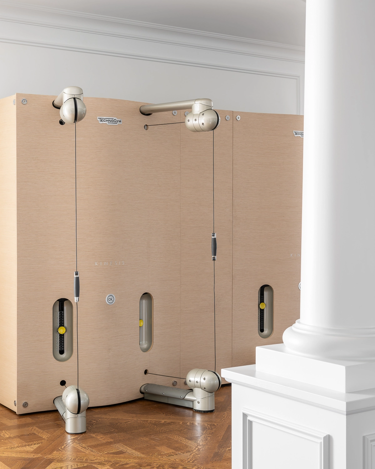 Luxury Home Gym with traditional millwork and home gym equipment